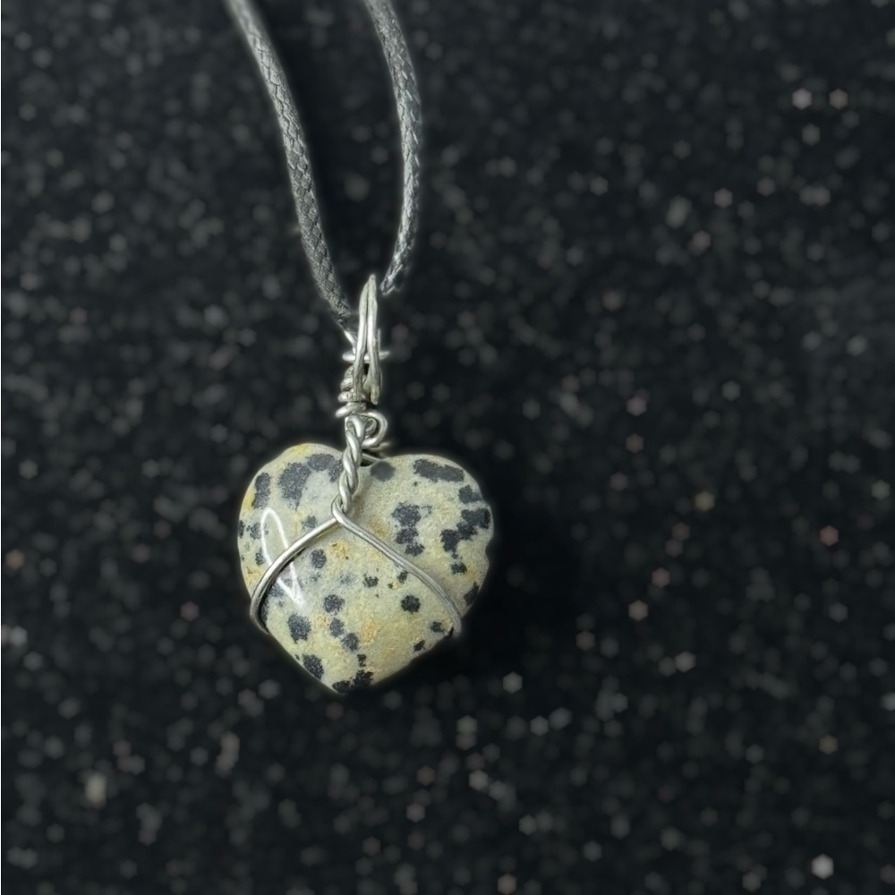 Dalmatian Jasper Heart Pendant Necklace